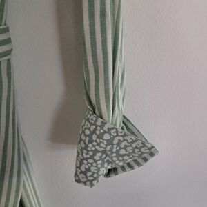 Umgee Mint Striped Blouse with Animal Print Accents